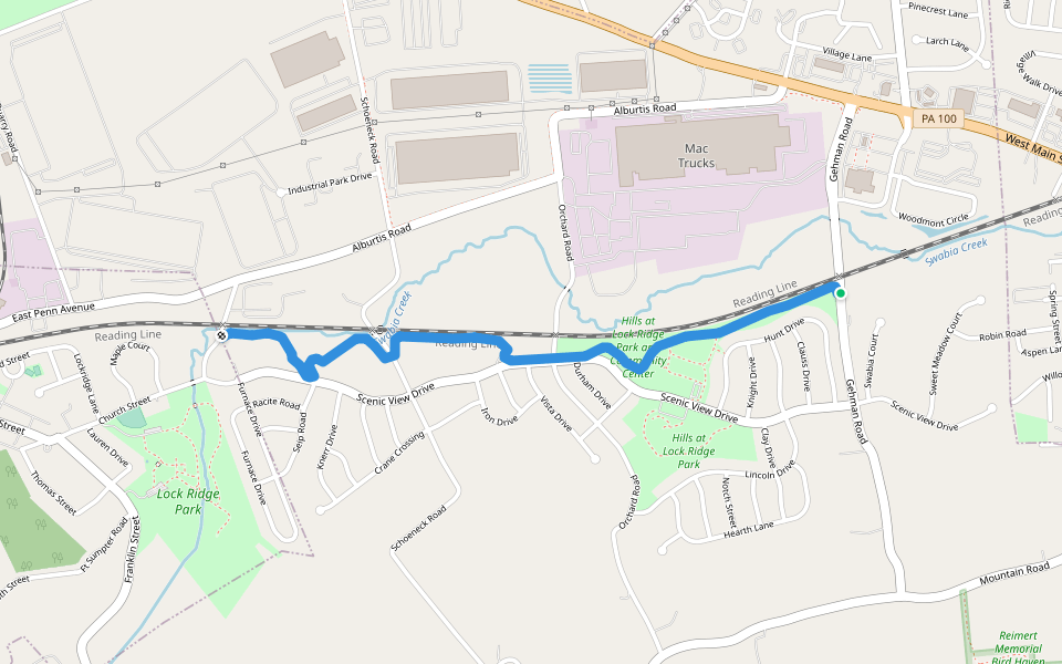 Hills at Lockridge Path walking route map in Macungie