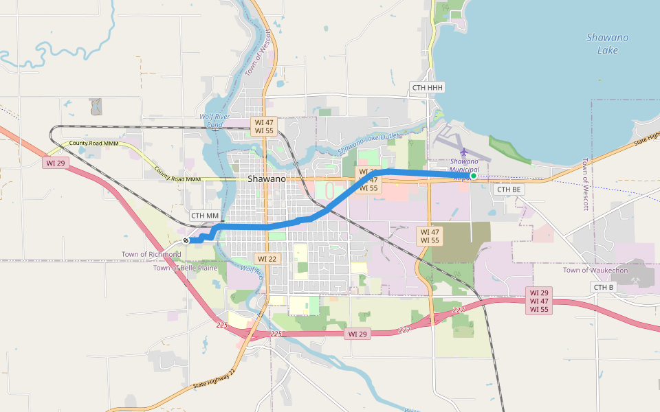 Mountain-Bay State Trail walking route map in Shawano