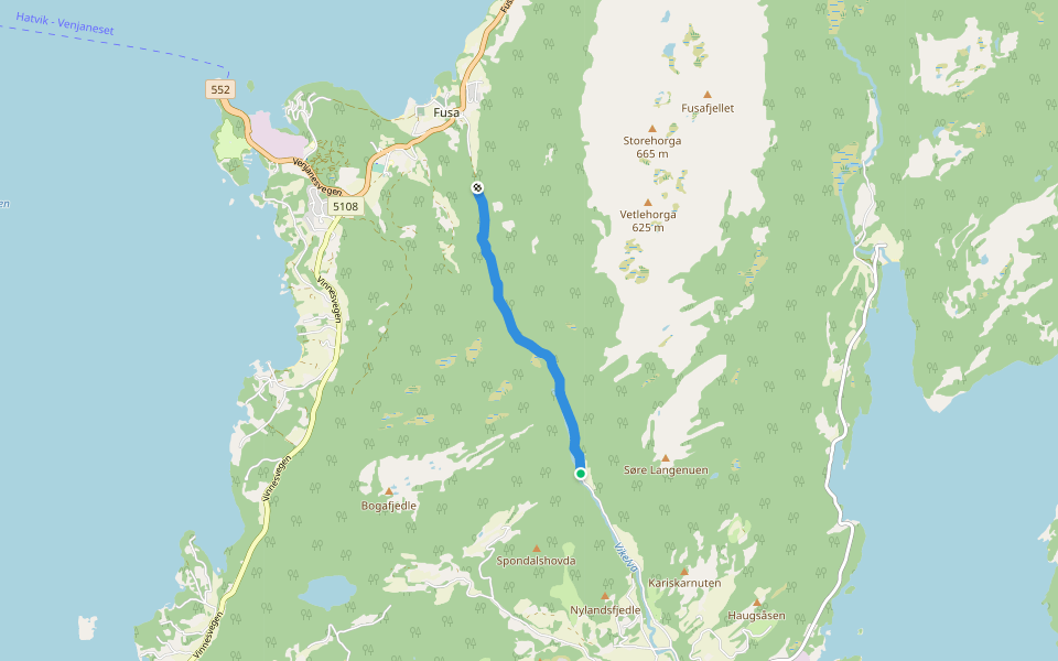 Gamle Postvegen walking route map in Strandvik
