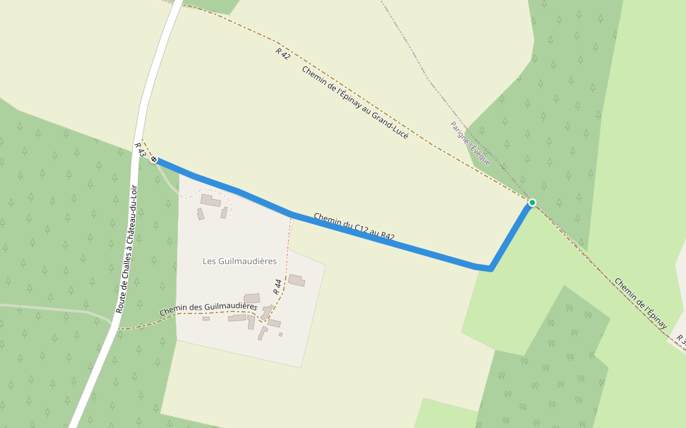 Chemin du C12 au R42 walking route map in Parigné-l'Évêque