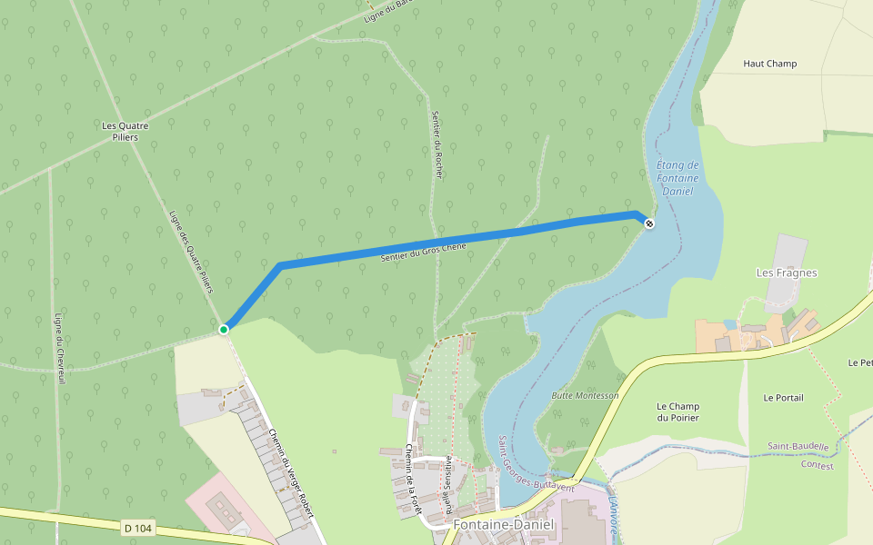 Sentier du Gros Chêne walking route map in Saint-Georges-Buttavent