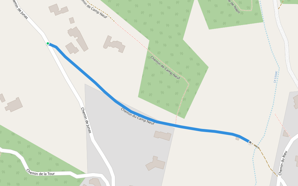 Chemin du Camp Neuf walking route map in Aubais