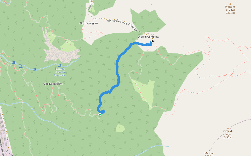 Alpe Negressim - Alpe Compiett walking route map in Biasca