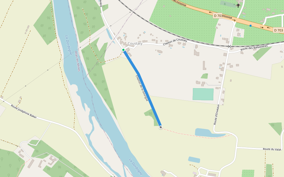 Chemin de la Gourgue walking route map in Saint-Vincent-de-Cosse