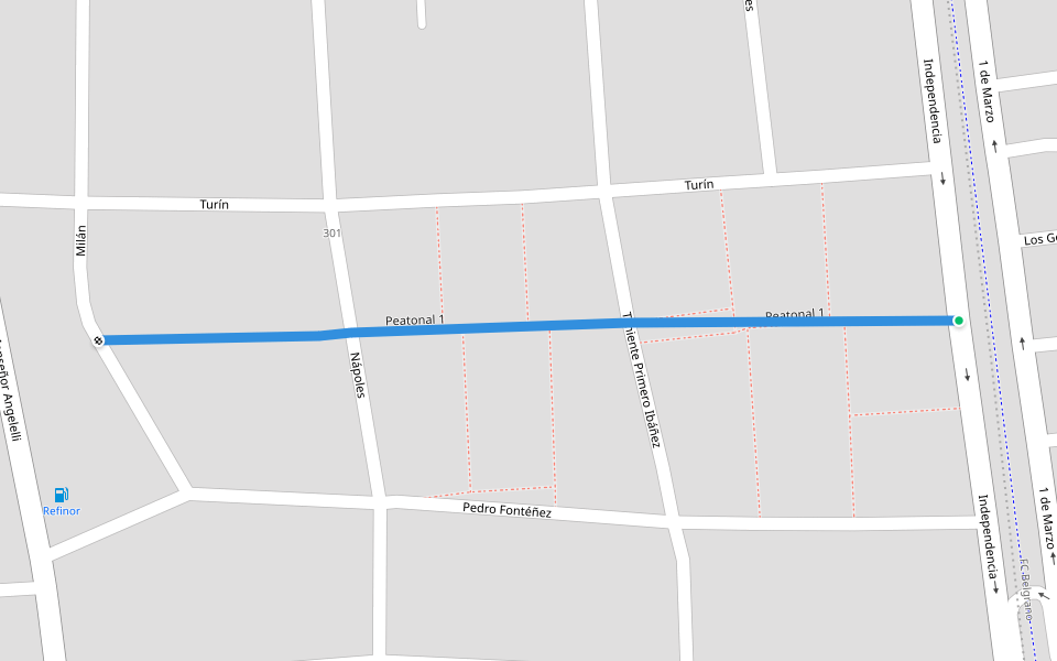 Peatonal 1 walking route map in La Rioja