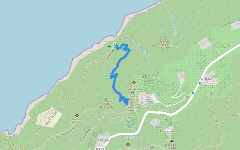 camí d'es Guix walking route map in Deià