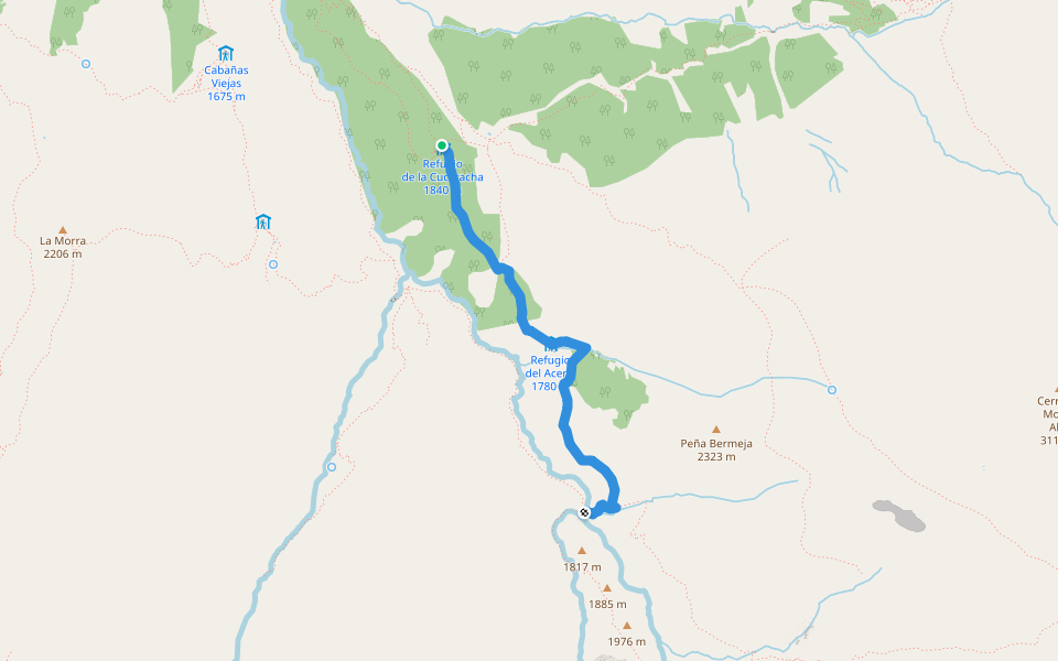 Cucaracha-Aceral-Junta de los Ríos walking route map in Güejar Sierra