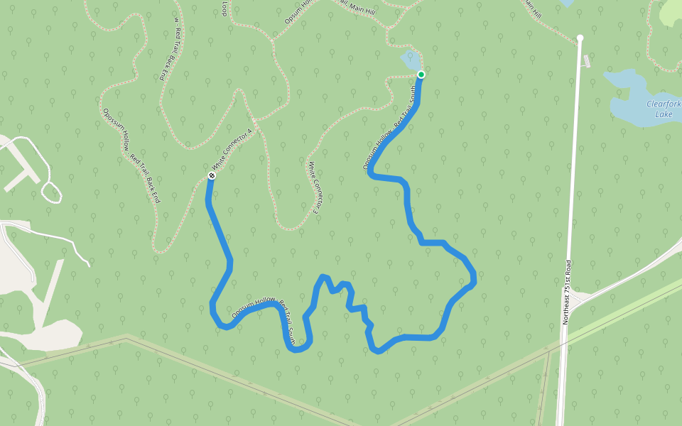 Oposum Hollow - Red Trail, South walking route map in Knob Noster