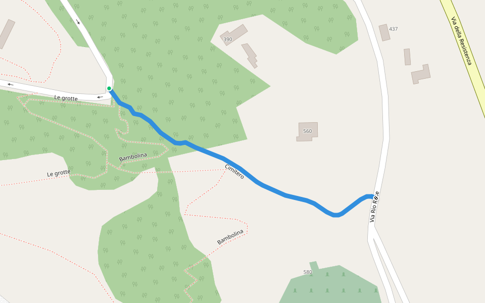 Cimitero walking route map in Bertinoro