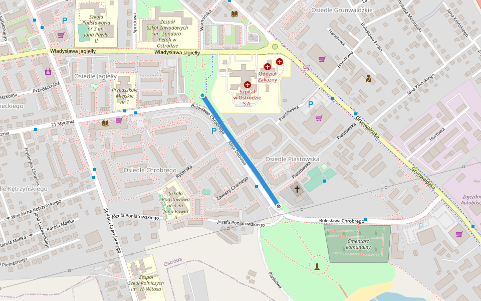 Aleja Dębowa walking route map in Ostróda