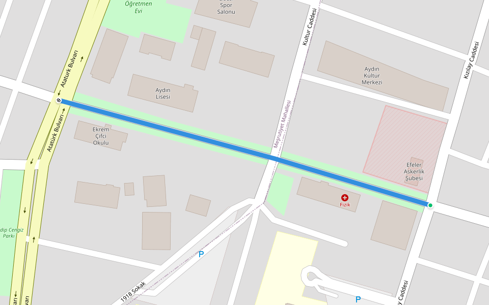 Genclik Caddesi walking route map in Aydın