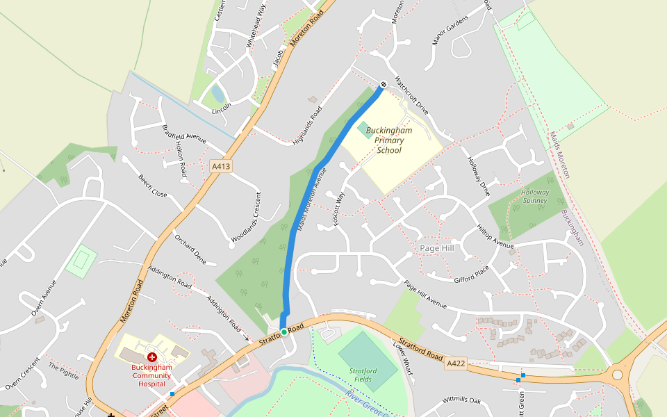 Maids Moreton Avenue walking route map in Buckingham