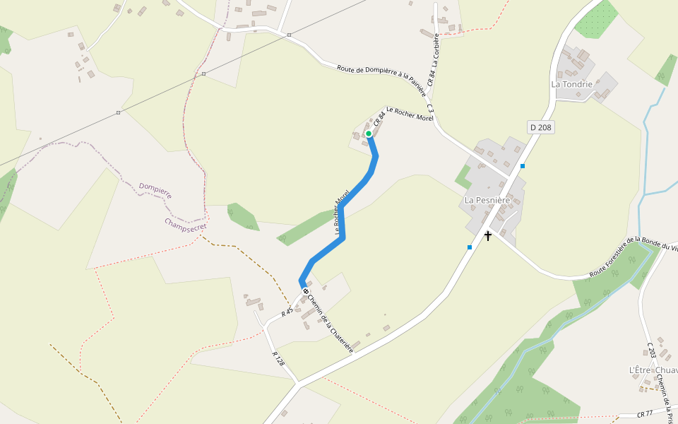 Le Rocher Morel walking route map in Champsecret