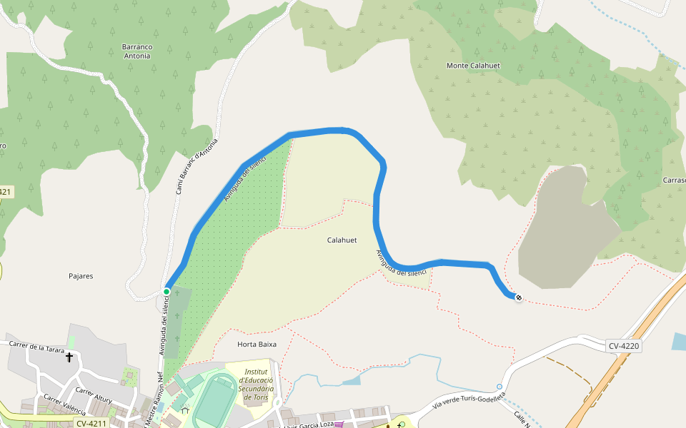 Avinguda del silenci walking route map in Turís