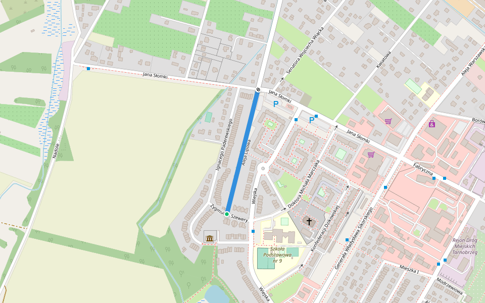 Aleja Lipowa walking route map in Tarnobrzeg