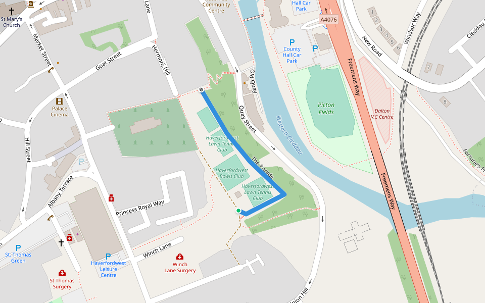 The Parade walking route map in Haverfordwest
