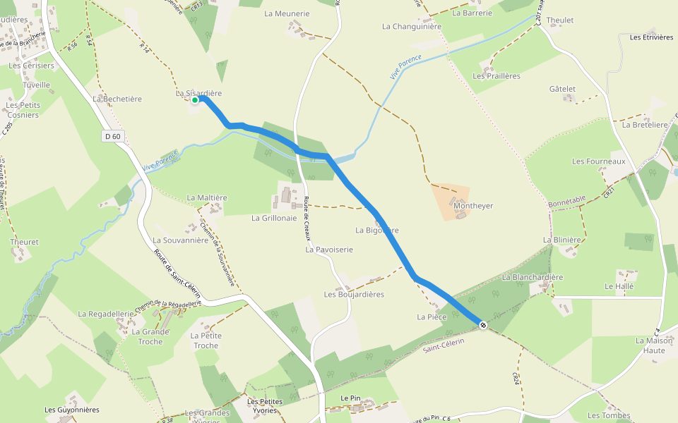 CR14 walking route map in Bonnétable