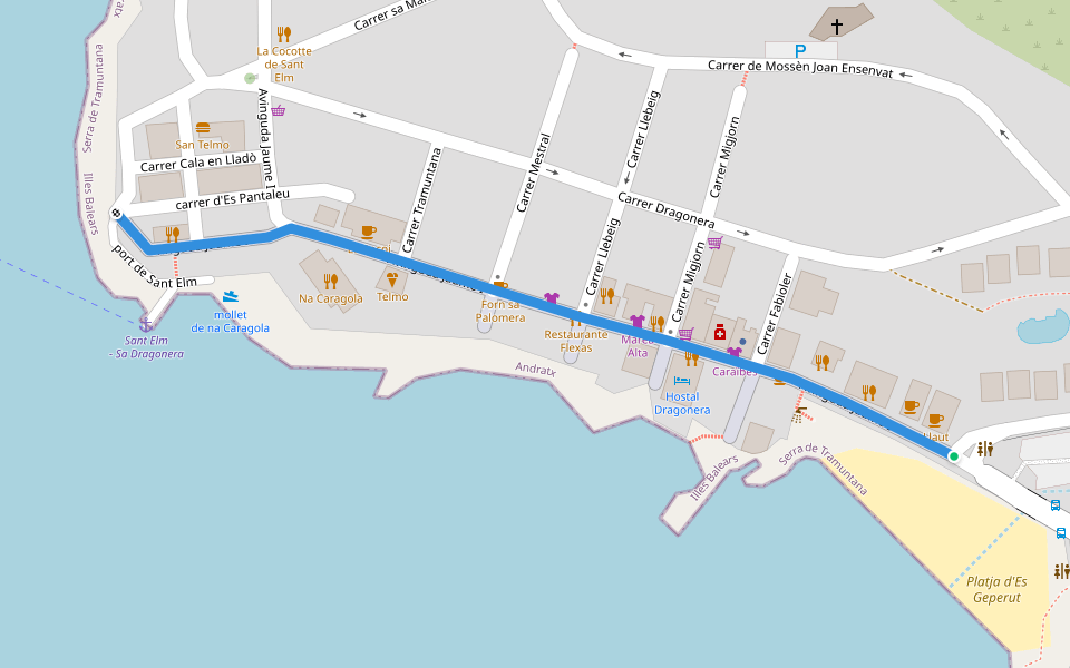 Avinguda Jaume I walking route map in Sant Elm