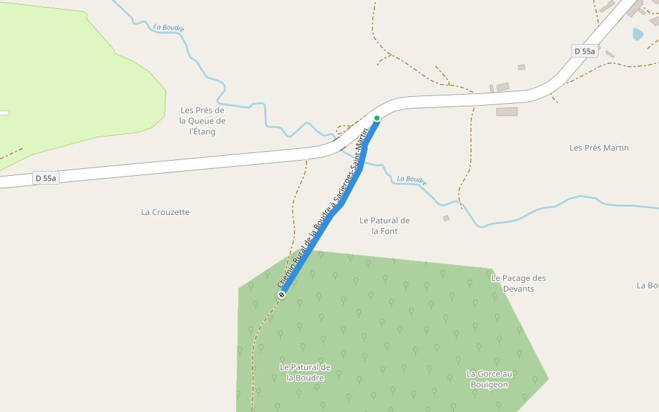 Chemin Rural de la Boudre à Sacierges-Saint-Martin walking route map in Luzeret