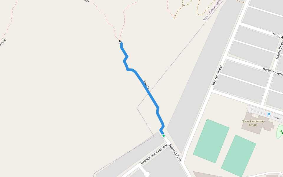 Sandy walking route map in Oliver