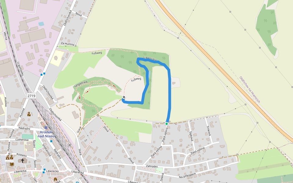 U Remízku walking route map in Hrádek nad Nisou