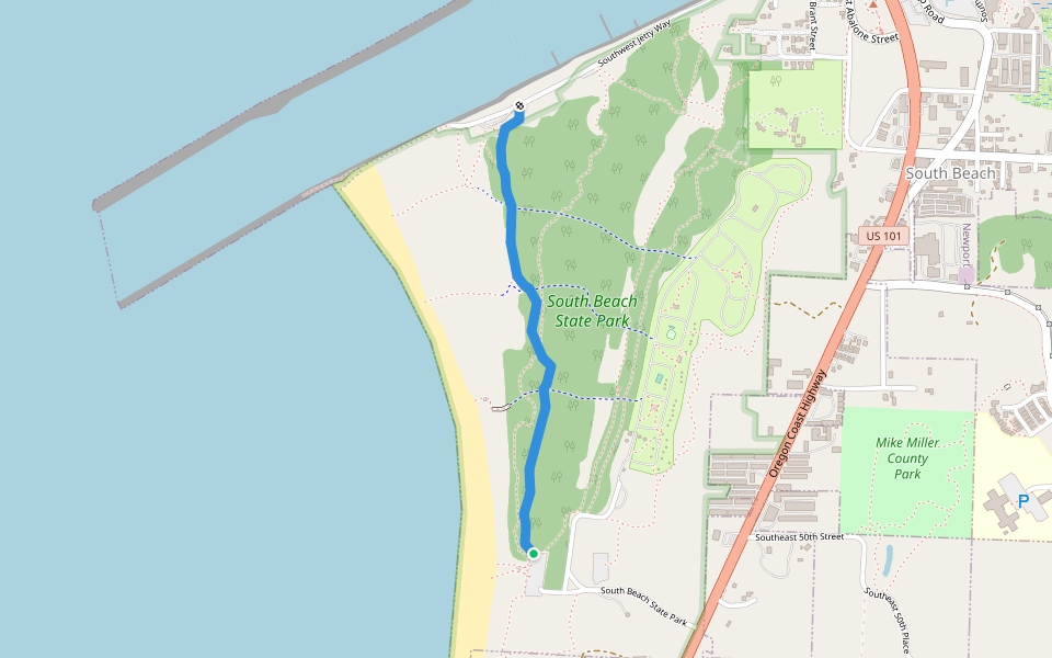 South Beach Jetty Trail walking route map in Newport