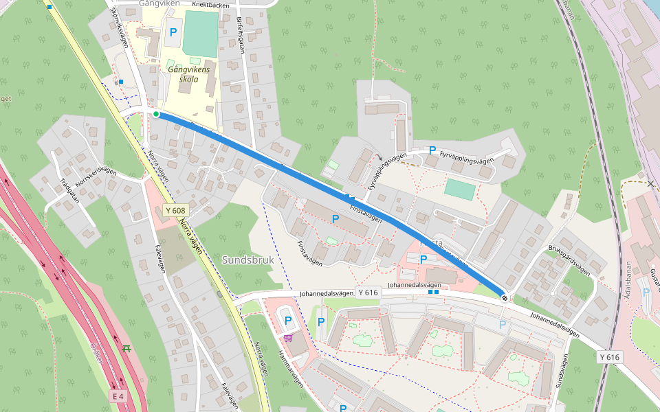 Finstavägen walking route map in Sundsvall