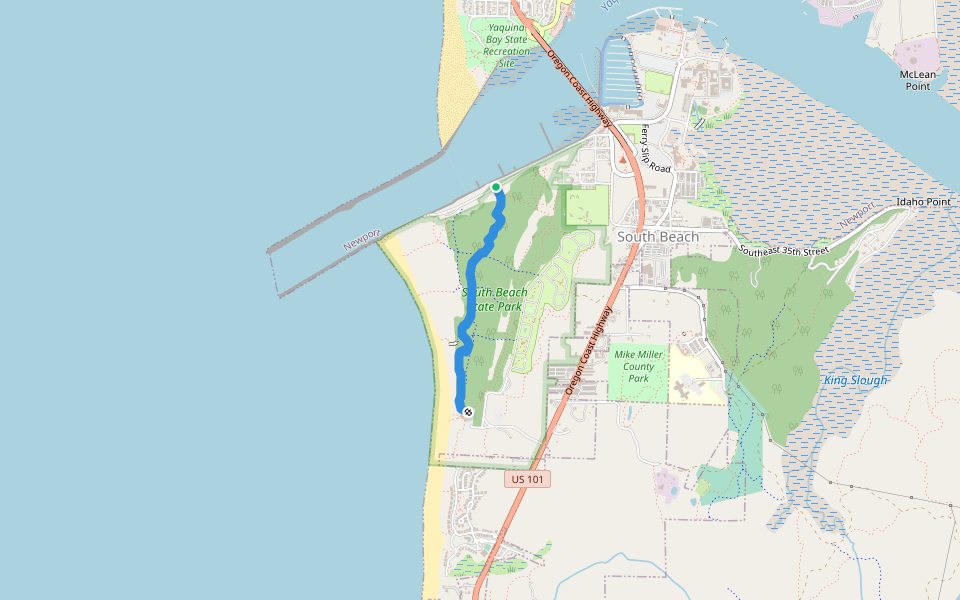Old South Jetty Trail walking route map in Newport
