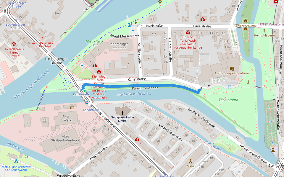 Kanalpromenade walking route map in Brandenburg an der Havel