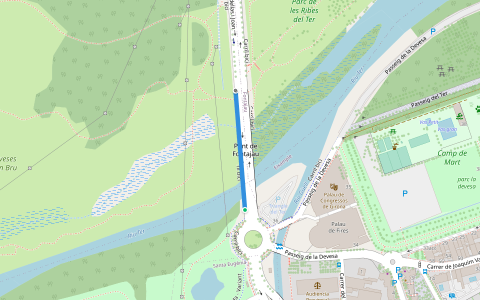 Pont de Fontajau walking route map in Girona
