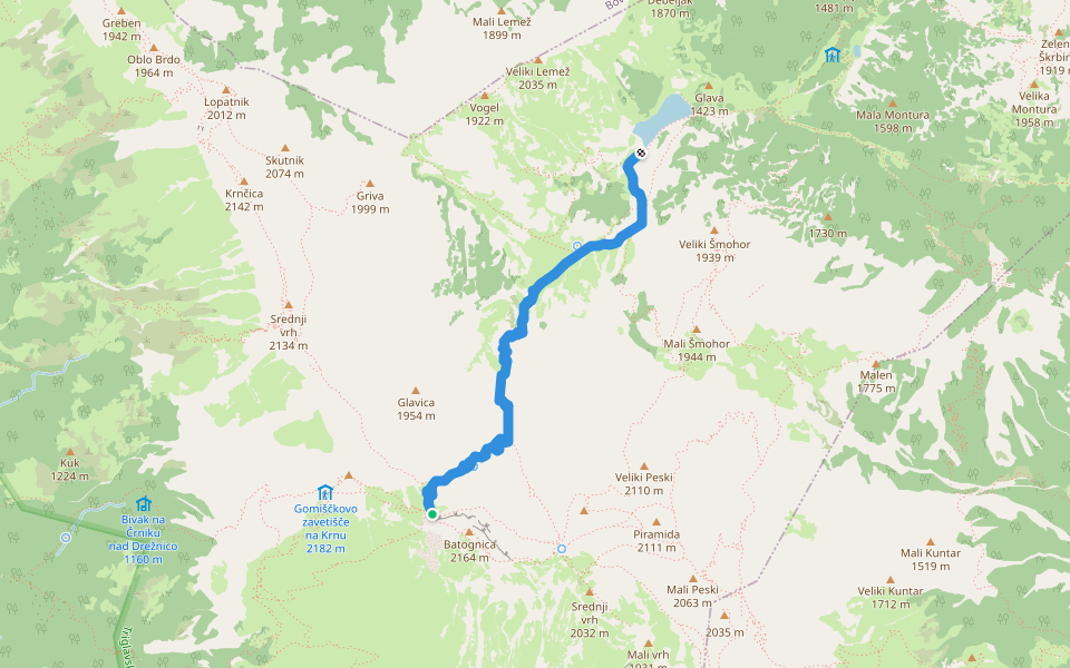Krnsko jezero - Krnska škrbina walking route map in Krn
