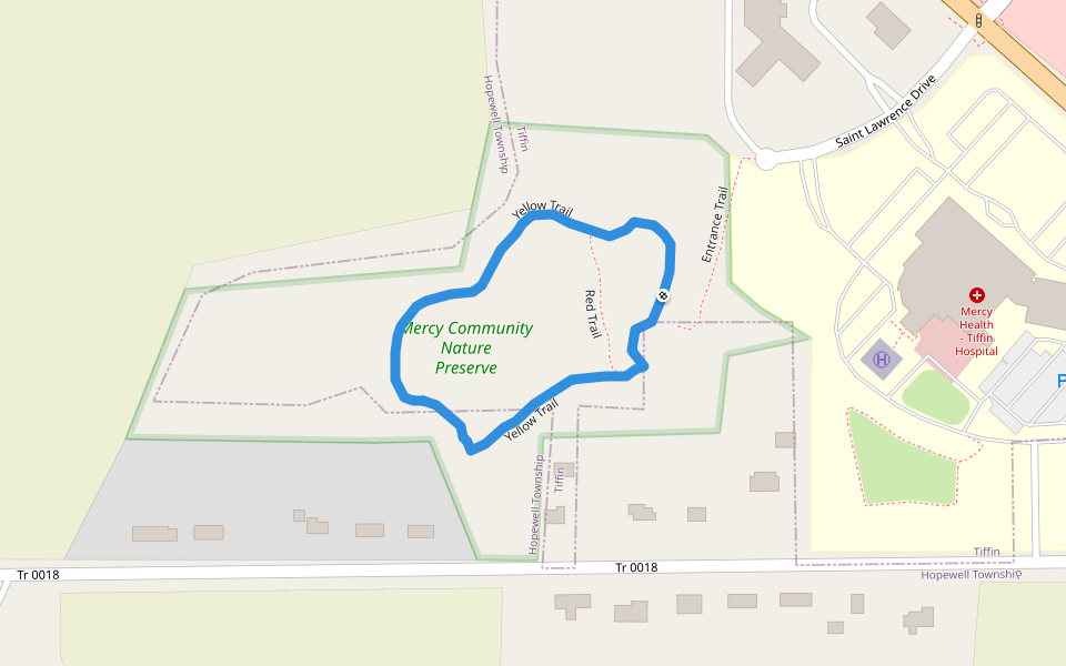 Yellow Trail walking route map in Tiffin