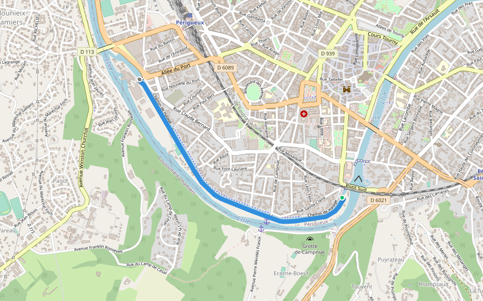 Promenade du Canal walking route map in Périgueux