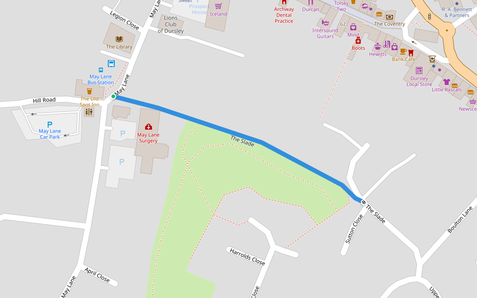 The Slade walking route map in Dursley