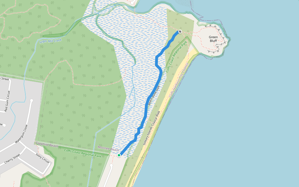 Beach dune walk walking route map in Sapphire Beach