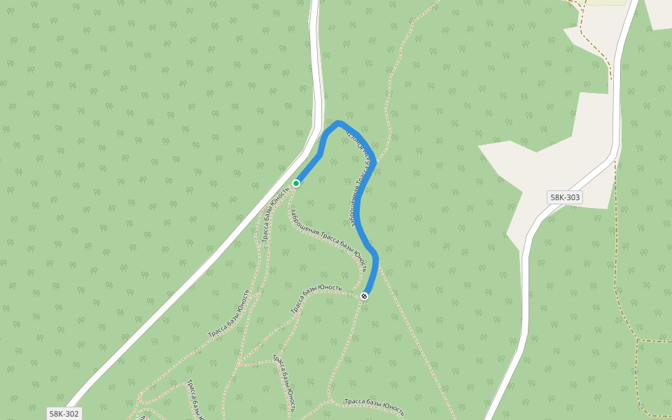 заброшенная Трасса базы Юность walking route map in Zan'kovo