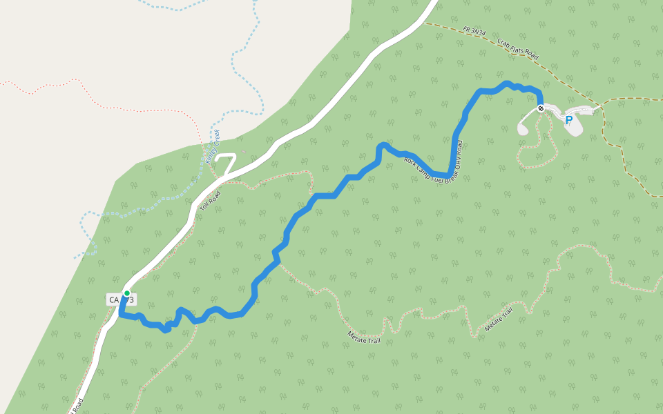 Rock Camp Fuel Break OHV Road walking route map in Hesperia