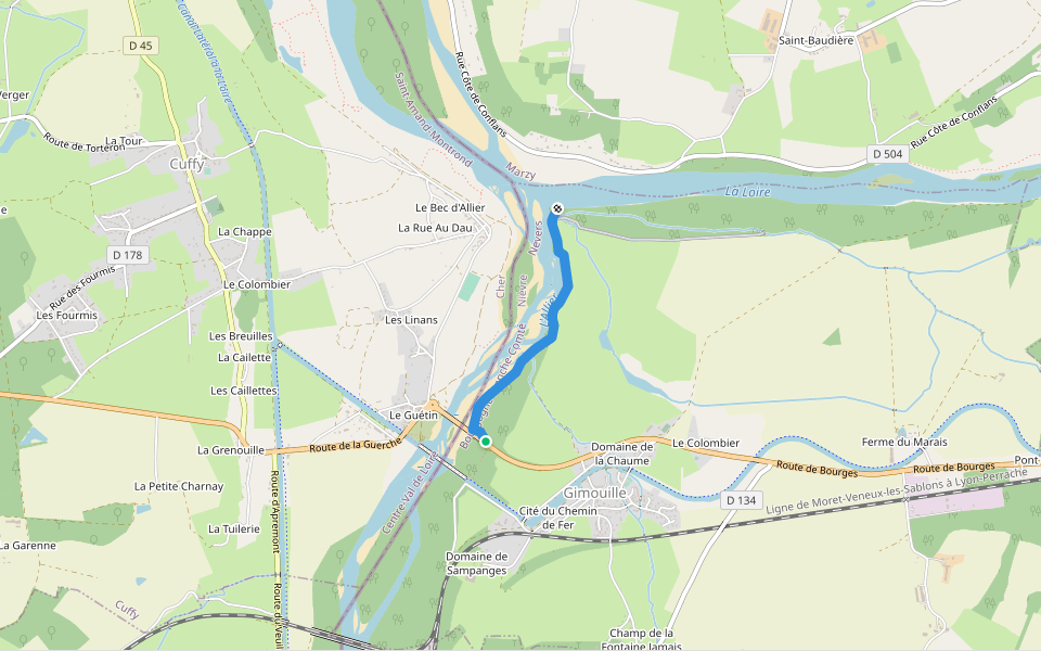 Promenade du Bec d'Allier - Sentier du Passeur walking route map in Gimouille