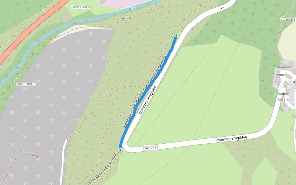 Santiagoko bidea karrika - Calle Camino de Santiago walking route map in Ostériz
