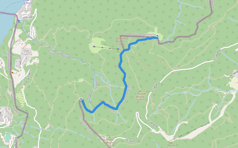 Alpe Trevino - Monte Sighignola walking route map in Lugano