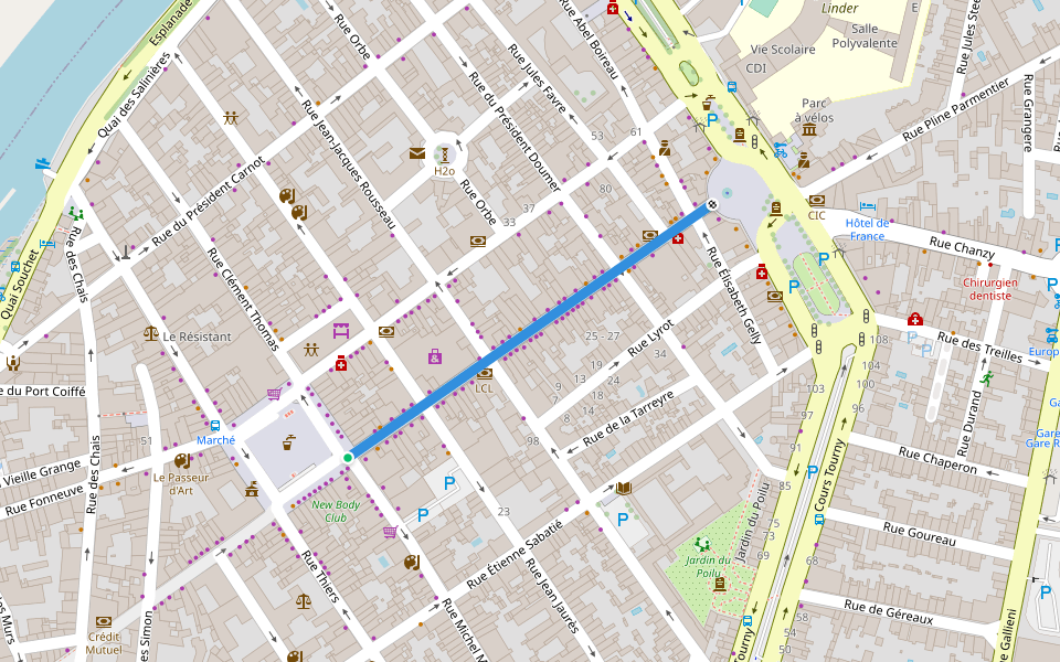 Rue Gambetta walking route map in Libourne