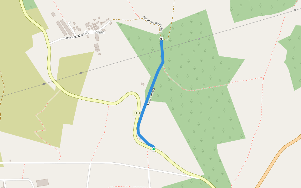 Vieux Chemin walking route map in Brasparts