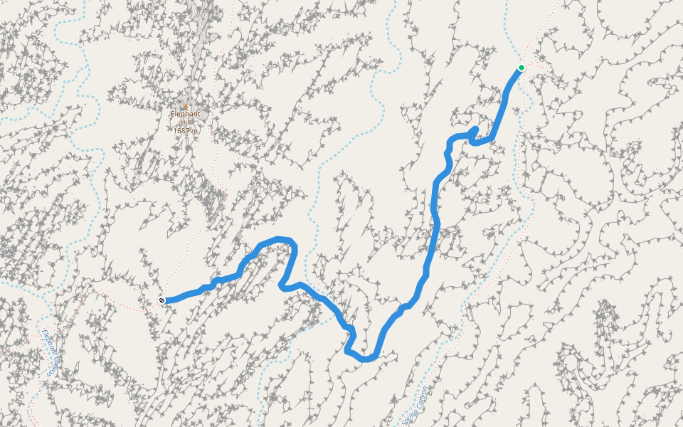 Big Spring to Elephant Canyon Trail walking route map in Monticello