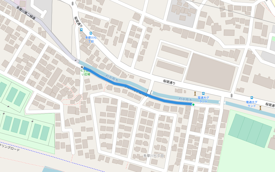 多摩川七丁目緑道 walking route map in Chofu