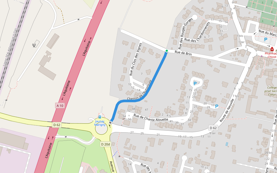 Chemin de l'Autoroute walking route map in Jaunay-Marigny