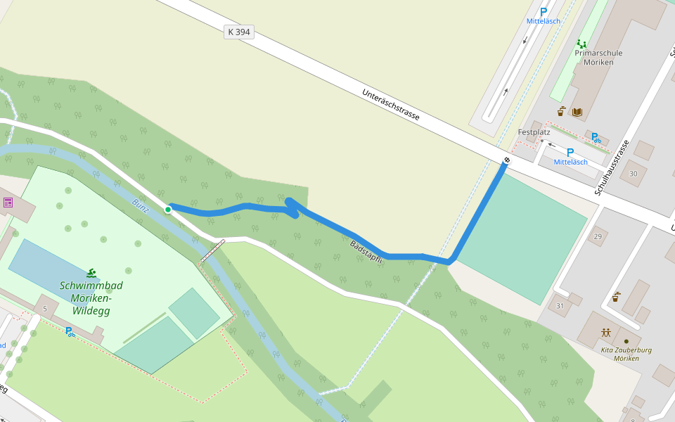 Bädstäpfli walking route map in Möriken-Wildegg