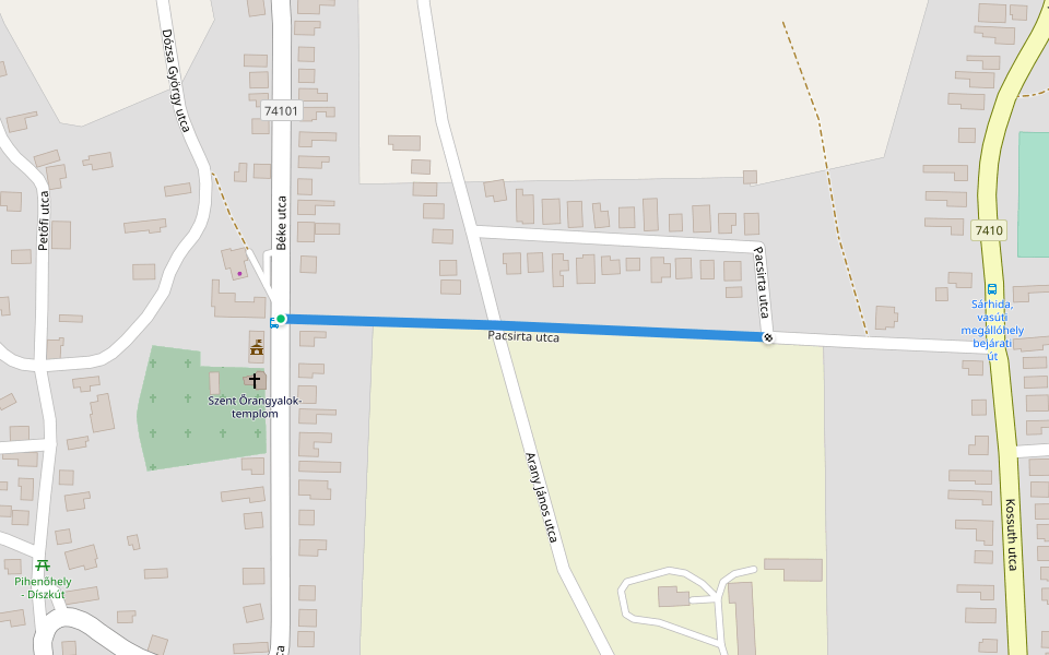 Pacsirta utca walking route map in Sárhida