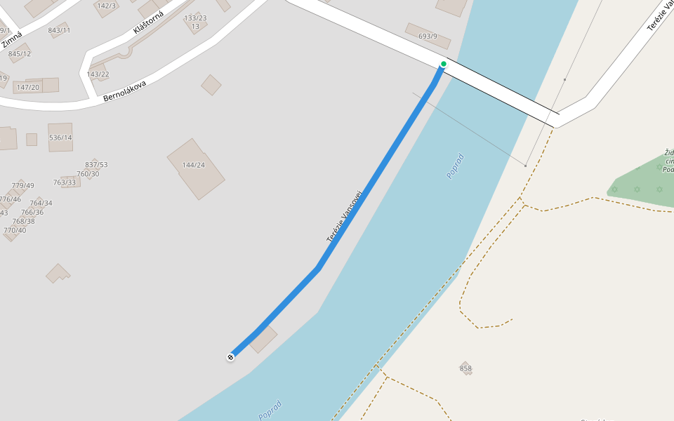 Terézie Vansovej walking route map in Podolínec