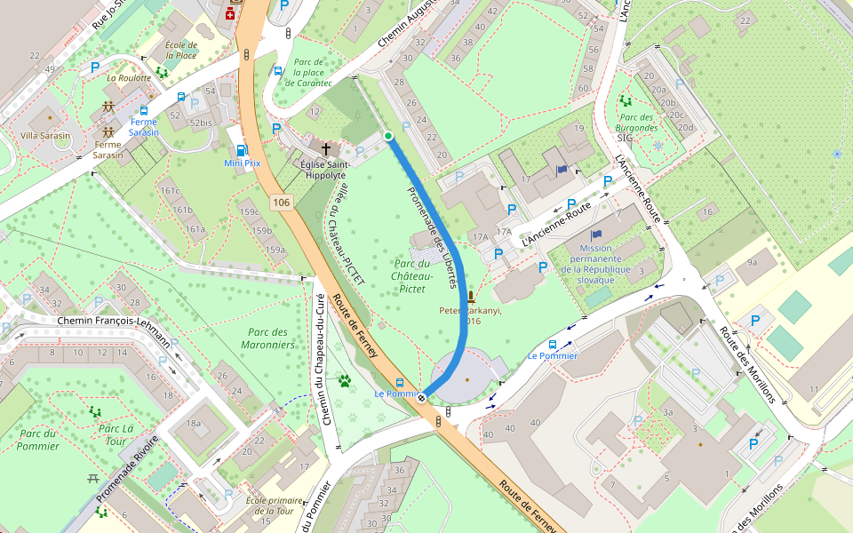 Promenade des Libertés walking route map in Le Grand-Saconnex
