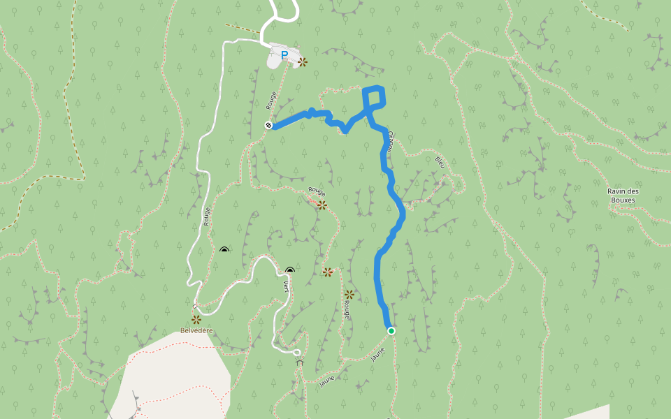 Orange walking route map in La Roque-Sainte-Marguerite